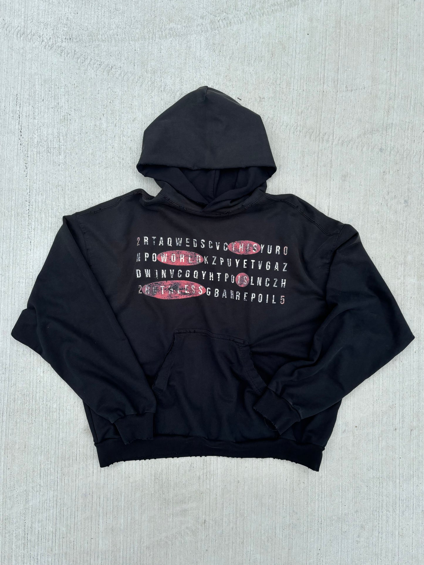 "LOST LETTERS" DISTRESSED HOODIE (BLACK)