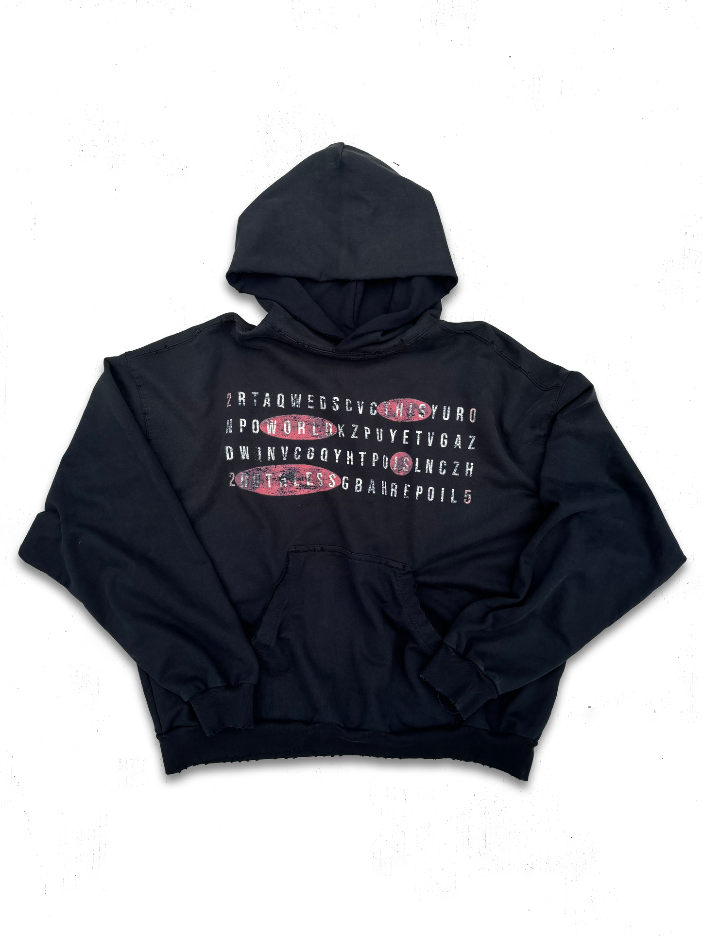 "LOST LETTERS" DISTRESSED HOODIE (BLACK)
