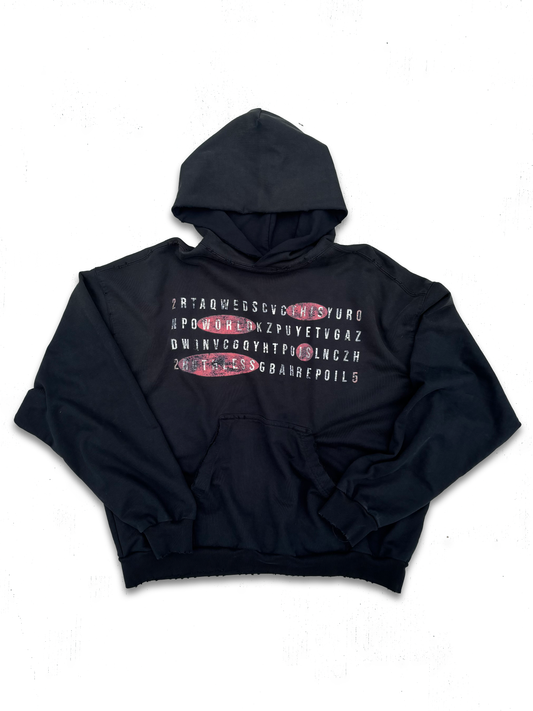 "LOST LETTERS" DISTRESSED HOODIE (BLACK)